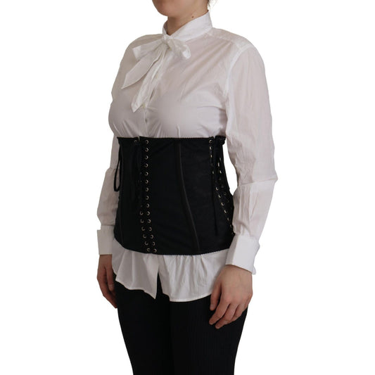 Dolce & Gabbana Elegant Black Corset Waist Strap Top Dolce & Gabbana Dark Gray