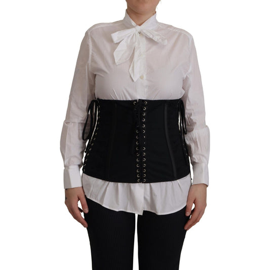 Dolce & Gabbana Elegant Black Corset Waist Strap Top Dolce & Gabbana Dark Gray