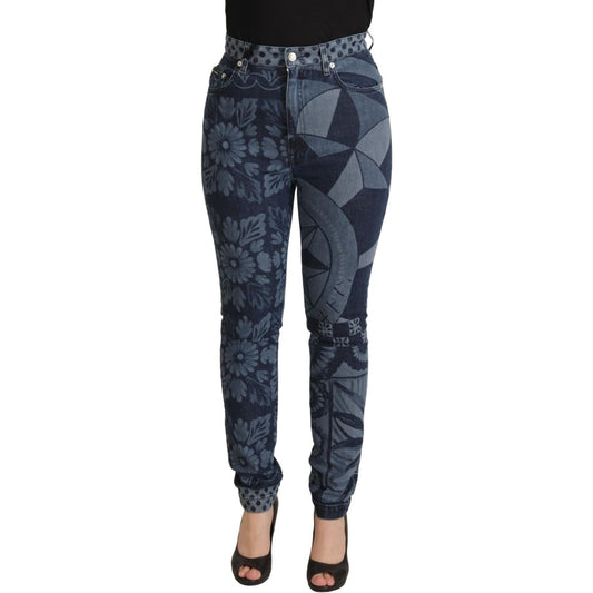 Dolce & Gabbana Elegant Floral High Waist Skinny Jeans Dolce & Gabbana Dark Slate Gray