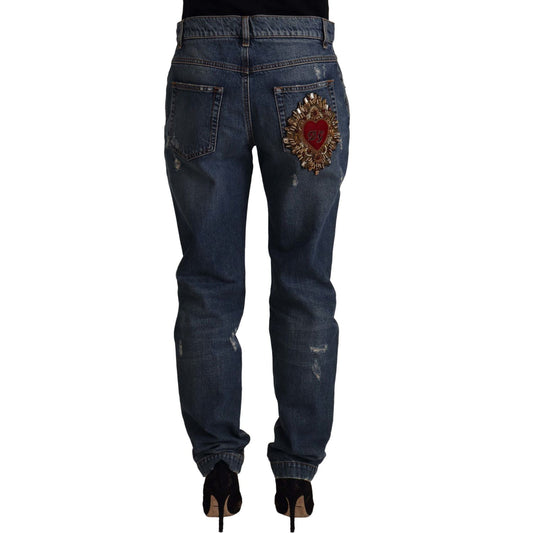 Dolce & Gabbana Chic Boyfriend Cut Mid Waist Denim Jeans Dolce & Gabbana Dark Slate Gray