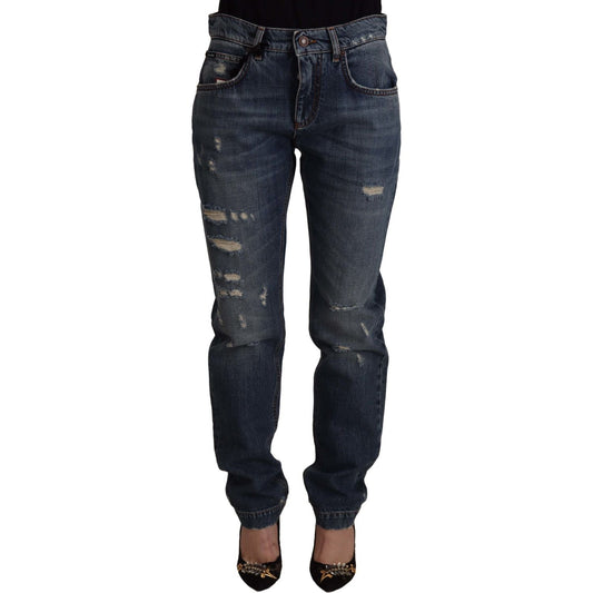 Dolce & Gabbana Chic Boyfriend Cut Mid Waist Denim Jeans Dolce & Gabbana Dark Slate Gray