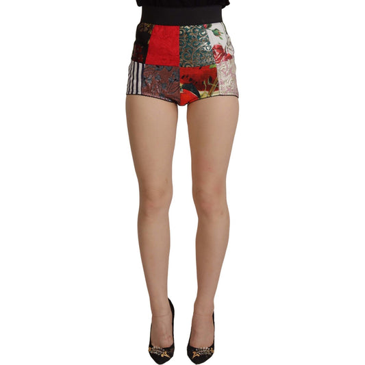 Dolce & Gabbana Multicolor Patchwork High Waist Hot Pants Dolce & Gabbana Rosy Brown