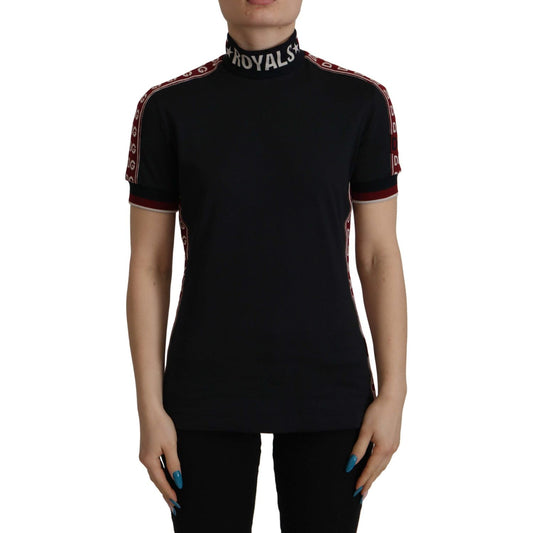 Dolce & Gabbana Elegant Black Turtle Neck Cotton Tee Dolce & Gabbana Rosy Brown