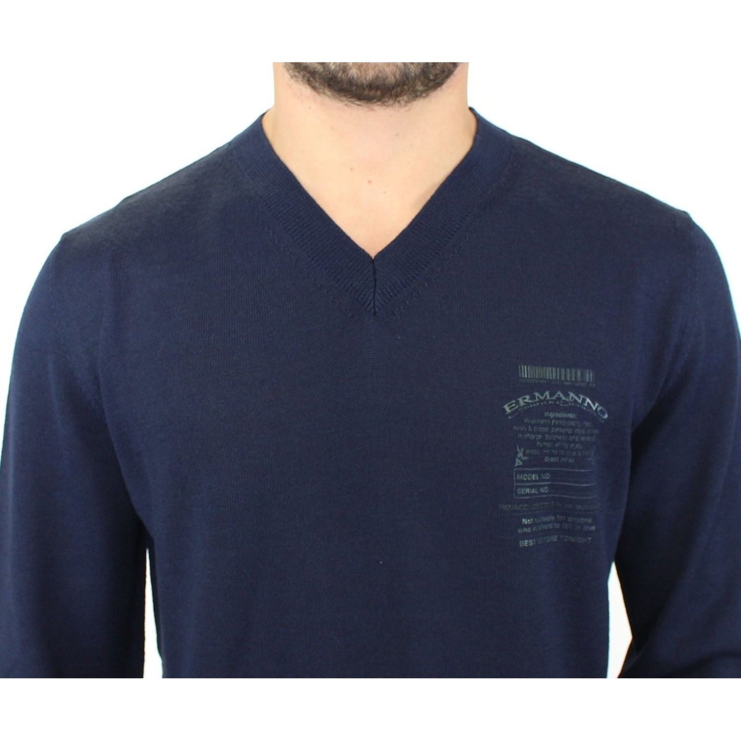 Ermanno Scervino Blue Wool Blend V-neck Pullover Sweater