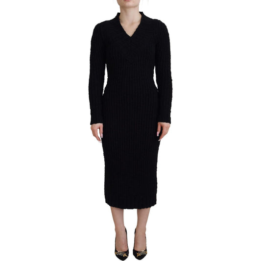 Dolce & Gabbana Elegant Black Wool Blend Sweater Dress WOMAN DRESSES Dolce & Gabbana Rosy Brown