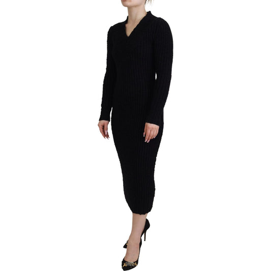 Dolce & Gabbana Elegant Black Wool Blend Sweater Dress WOMAN DRESSES Dolce & Gabbana Rosy Brown
