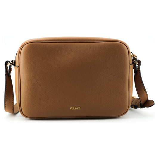 Versace Elegant Brown Leather Camera Case Shoulder Bag Crossbody Bag Versace Saddle Brown