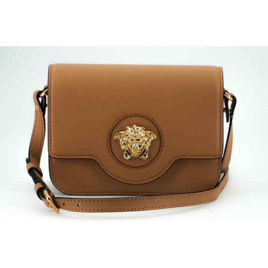 Versace Elegant Calf Leather Shoulder Bag in Brown WOMAN SHOULDER BAGS Versace Sienna