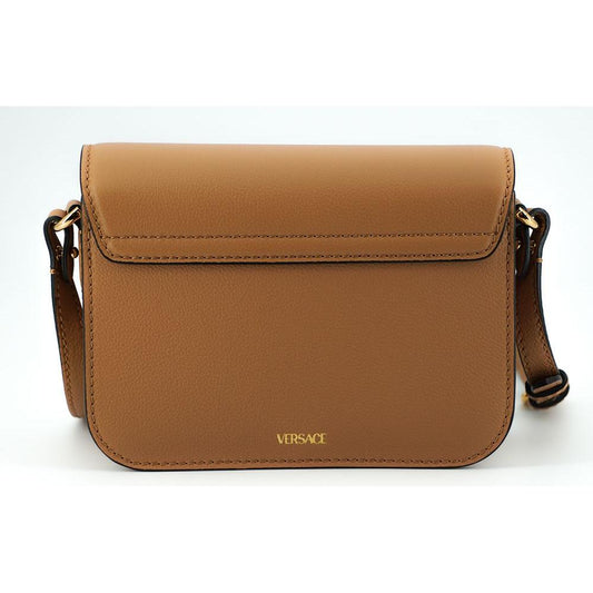 Versace Elegant Calf Leather Shoulder Bag in Brown WOMAN SHOULDER BAGS Versace Sienna