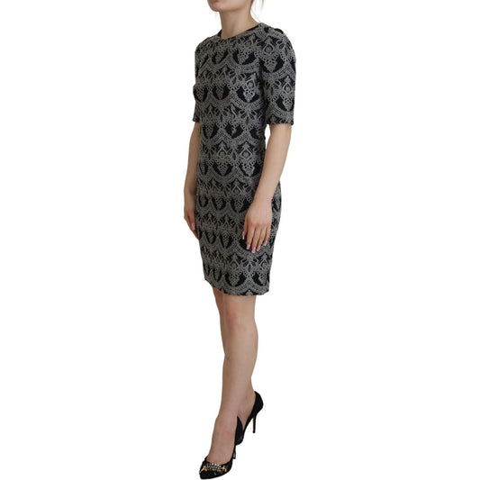 Dolce & Gabbana Elegant Jacquard Bodycon Shift Dress Dolce & Gabbana Dark Slate Gray