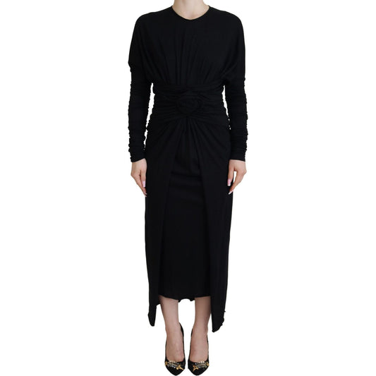 Dolce & Gabbana Elegant Sheath Wrap Dress with Long Sleeves Dolce & Gabbana Black