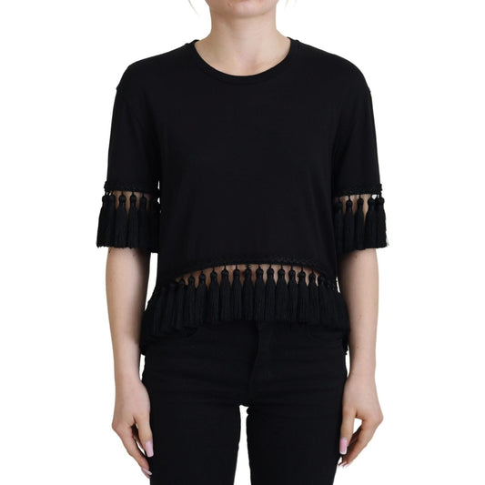 Dolce & Gabbana Elegant Black Cotton Short Sleeve Tee Dolce & Gabbana Tan