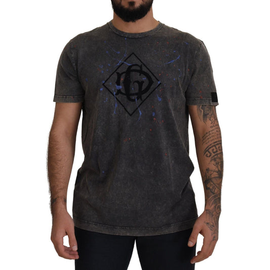 Dolce & Gabbana Elevated Grey Cotton Tee with Discolored DG Logo Dolce & Gabbana Dark Slate Gray