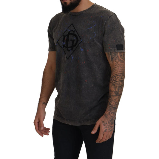 Dolce & Gabbana Elevated Grey Cotton Tee with Discolored DG Logo Dolce & Gabbana Dark Slate Gray