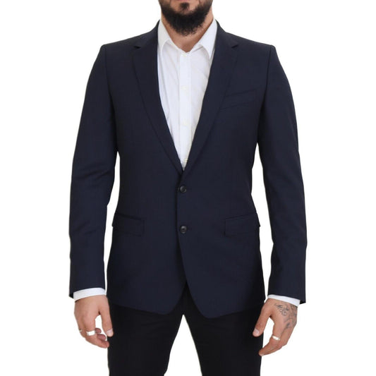 Dolce & Gabbana Elegant Dark Blue Slim Fit Wool Blazer Dolce & Gabbana Dark Slate Gray