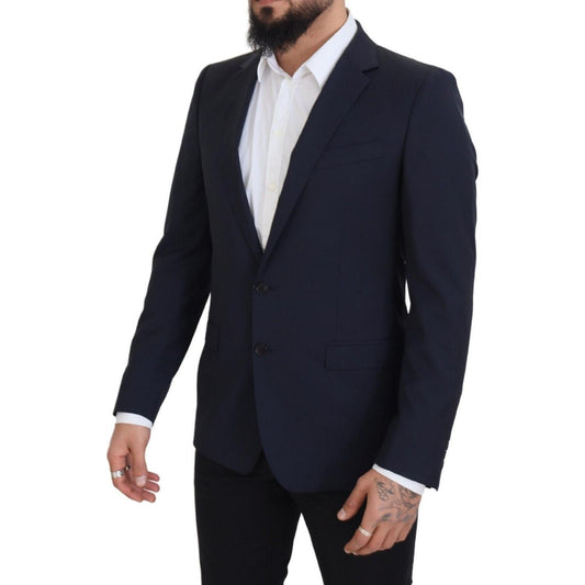 Dolce & Gabbana Elegant Dark Blue Slim Fit Wool Blazer Dolce & Gabbana Black