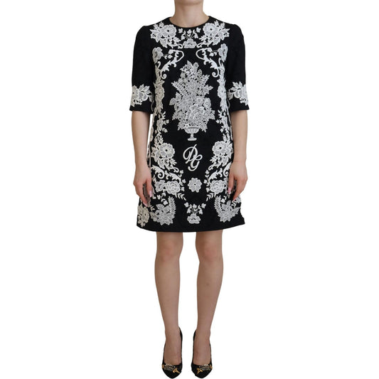 Dolce & Gabbana Elegant Black A-Line Mini Dress with Lace Trim Dolce & Gabbana Rosy Brown