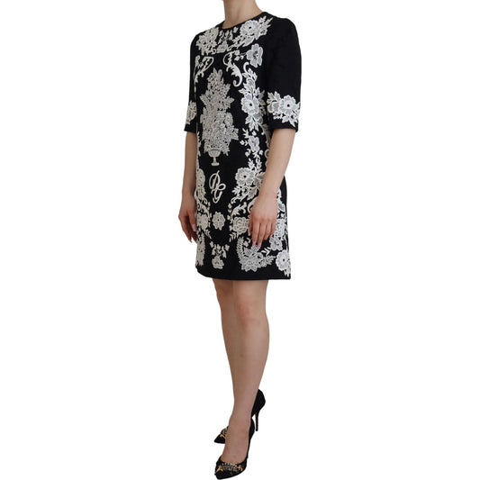 Dolce & Gabbana Elegant Black A-Line Mini Dress with Lace Trim Dolce & Gabbana Rosy Brown