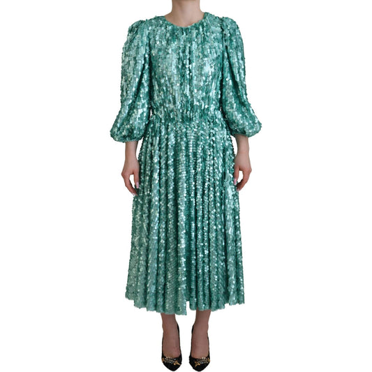 Dolce & Gabbana Elegant Sequined A-Line Midi Dress Dolce & Gabbana Dim Gray