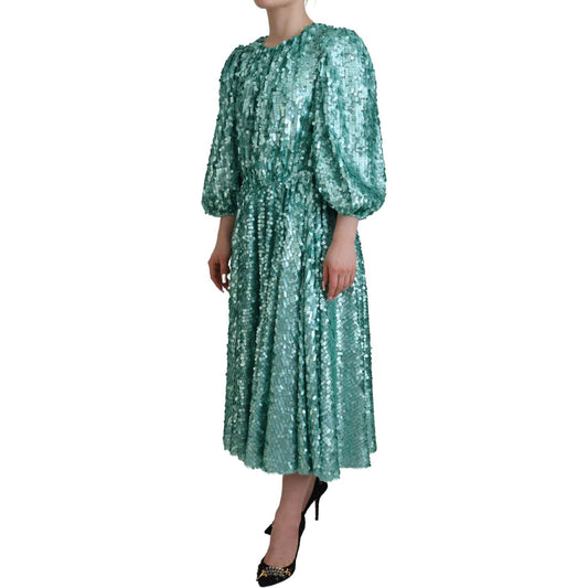 Dolce & Gabbana Elegant Sequined A-Line Midi Dress Dolce & Gabbana Dim Gray