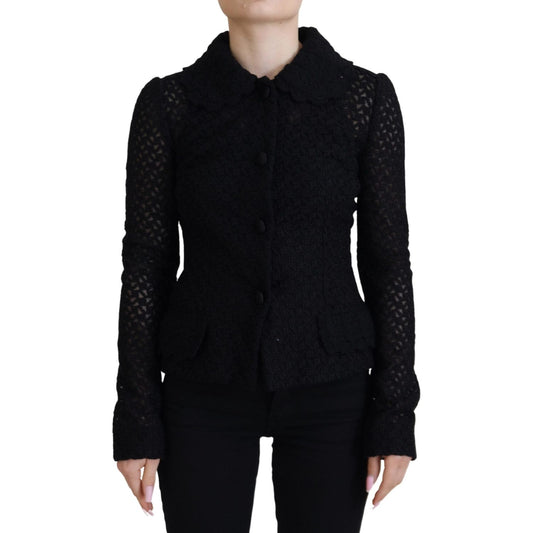 Dolce & Gabbana Elegant Black Wool Blend Button Down Jacket Dolce & Gabbana Black