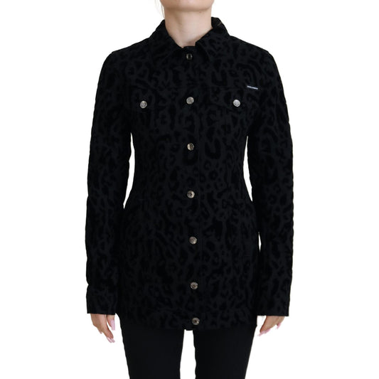 Dolce & Gabbana Chic Leopard Pattern Denim Jacket Dolce & Gabbana Black