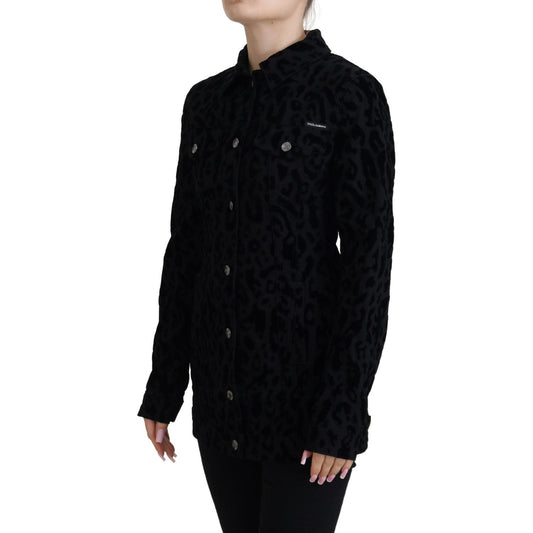 Dolce & Gabbana Chic Leopard Pattern Denim Jacket Dolce & Gabbana Black