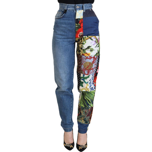 Dolce & Gabbana Patchwork Jacquard Blue Denim Luxury Jeans Dolce & Gabbana Dim Gray