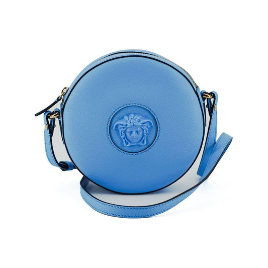 Versace Chic Blue Leather Round Shoulder Bag Versace Steel Blue