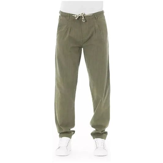 Baldinini Trend Army Cotton Men Chino Trouser Baldinini Trend Dim Gray