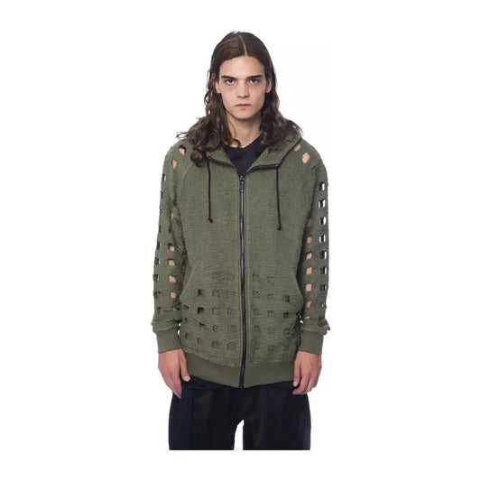 Nicolo Tonetto Army Cotton Men Sweater with Hood and Zip Closure Nicolo Tonetto Dim Gray