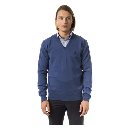Uominitaliani Blue Merino Wool Men Sweater Uominitaliani Dark Slate Gray