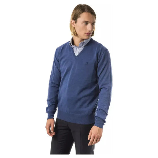 Uominitaliani Blue Merino Wool Men Sweater Uominitaliani Dark Slate Gray