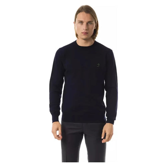 Uominitaliani Blue Merino Wool Men Sweater Uominitaliani Black
