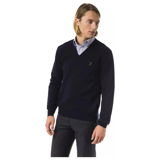 Uominitaliani Blue Merino Wool Men Sweater Uominitaliani Black