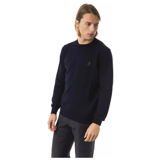 Uominitaliani Blue Merino Wool Men Sweater Uominitaliani Dark Slate Gray