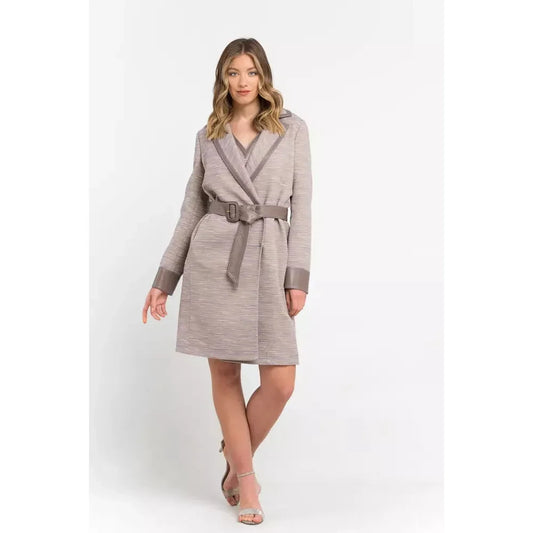 Trussardi Chic Beige Cotton Kimono Coat with Contrasting Accents Dress Trussardi