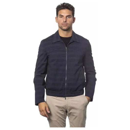 Verri Blue Wool Men Bomber Jacket Coats & Jackets Verri Dark Slate Gray