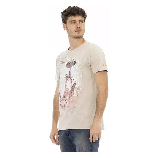 Trussardi Action Beige Cotton Men T-Shirt Trussardi Action Light Gray