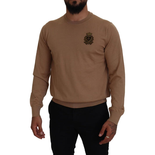 Dolce & Gabbana Beige Cashmere Crewneck Pullover Sweater Dolce & Gabbana Dark Olive Green