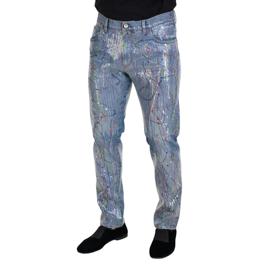 Dolce & Gabbana Exquisite Color Splash Denim Pants Dolce & Gabbana Slate Gray