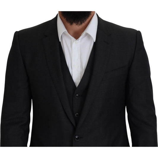 Dolce & Gabbana Elegant Gray Martini Three-Piece Wool Silk Suit Dolce & Gabbana Black