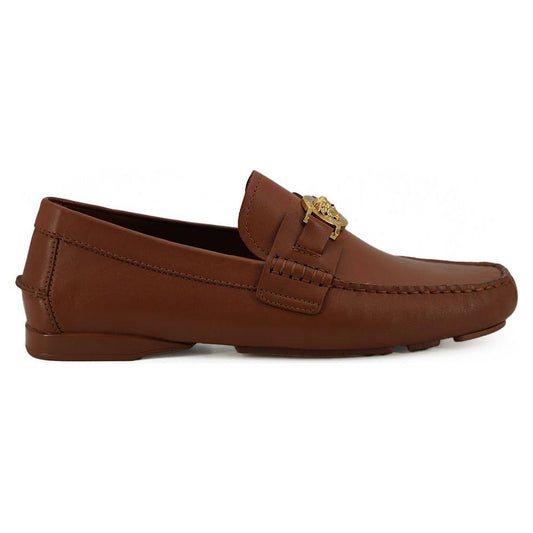 Versace Natural Brown Calf Leather Loafers Shoes