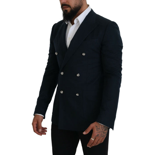 Dolce & Gabbana Elegant Cashmere-Silk Blend Blue Blazer Dolce & Gabbana Black