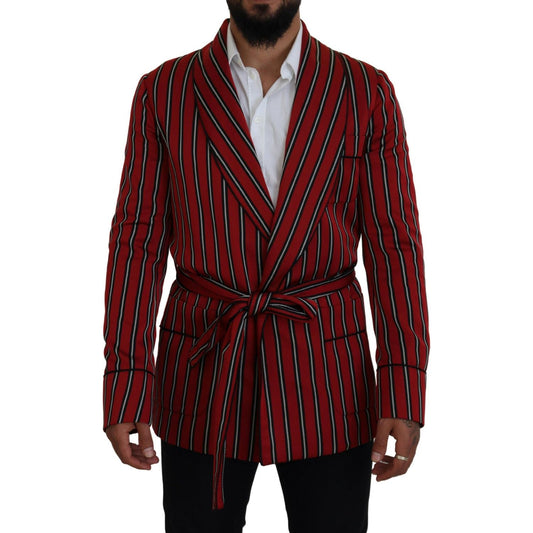 Dolce & Gabbana Elegant Red Striped Long Robe Luxury Wear Dolce & Gabbana Black