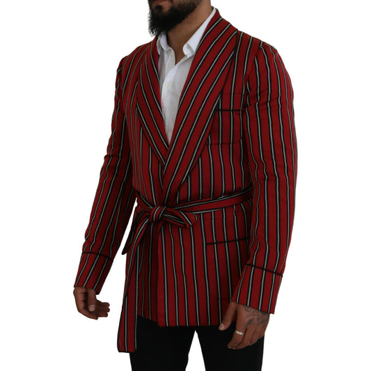 Dolce & Gabbana Elegant Red Striped Long Robe Luxury Wear Dolce & Gabbana Black