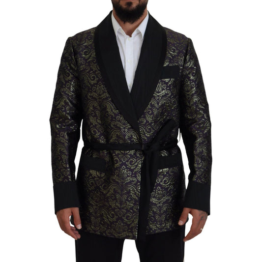 Dolce & Gabbana Gold Jacquard Robe Jacket Dolce & Gabbana Black