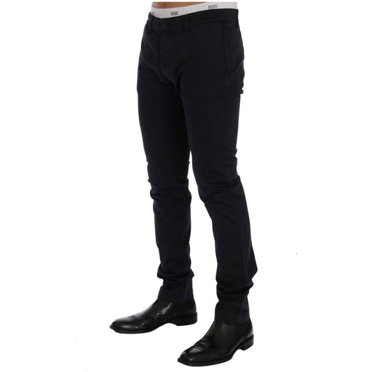 GF Ferre Chic Slim-Fit Blue Cotton Stretch Pants GF Ferre Black