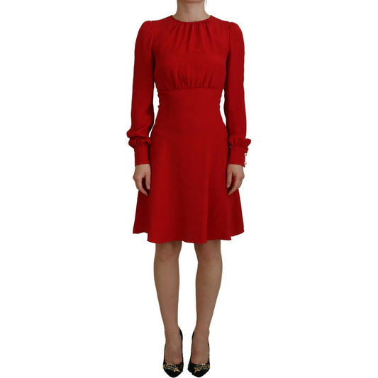 Dolce & Gabbana Elegant Red Silk A-Line Knee Length Dress Dolce & Gabbana Dark Red