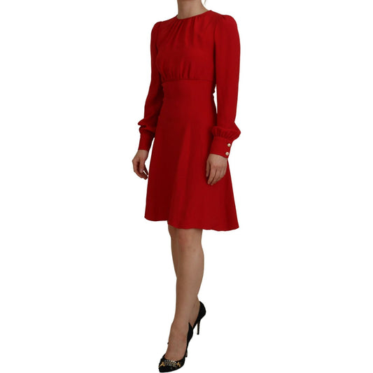 Dolce & Gabbana Elegant Red Silk A-Line Knee Length Dress Dolce & Gabbana Dark Red
